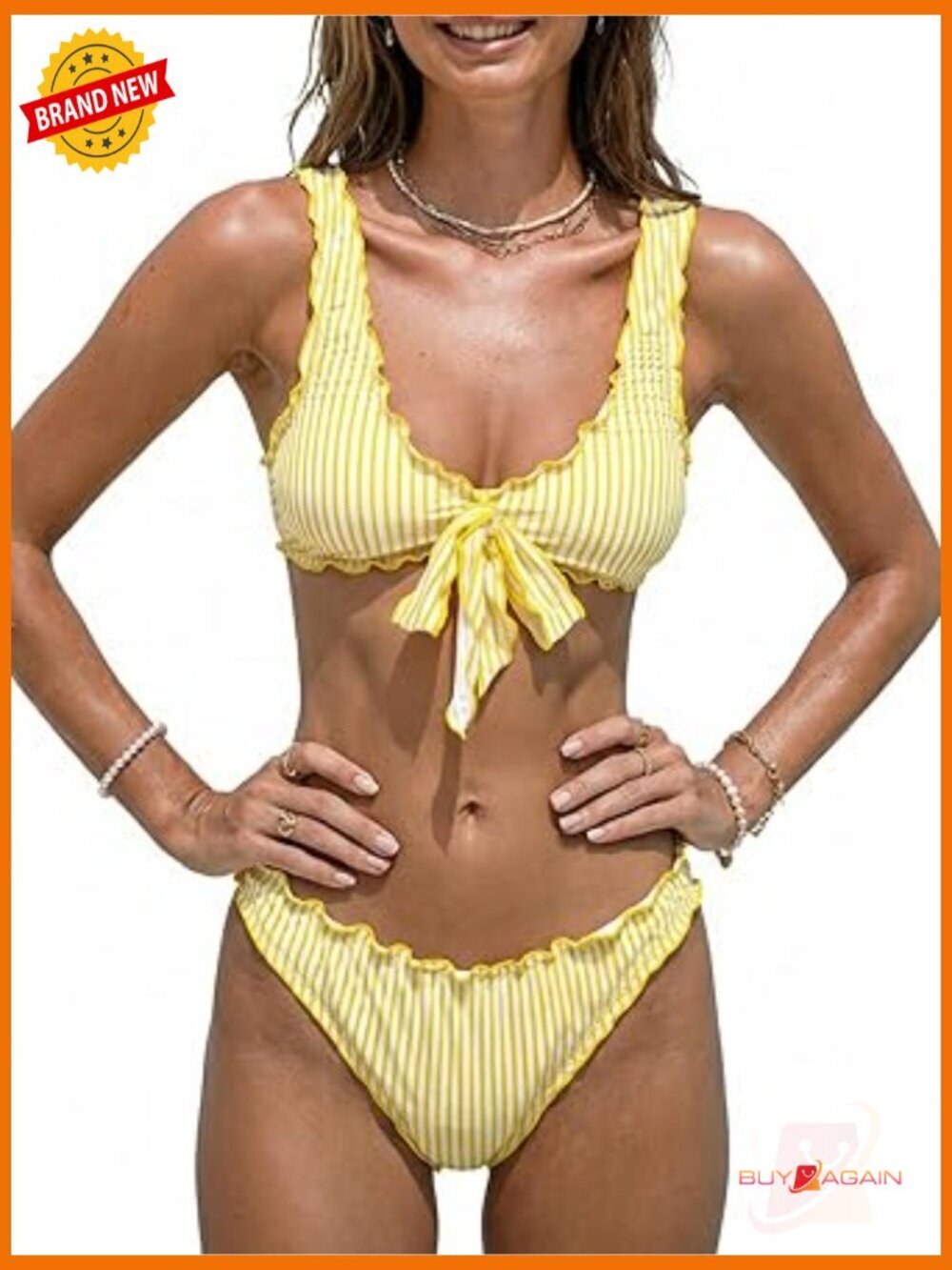 Two Piece Bikini Set with Ruffled Wide Straps and Cheeky Bottom - Size Small